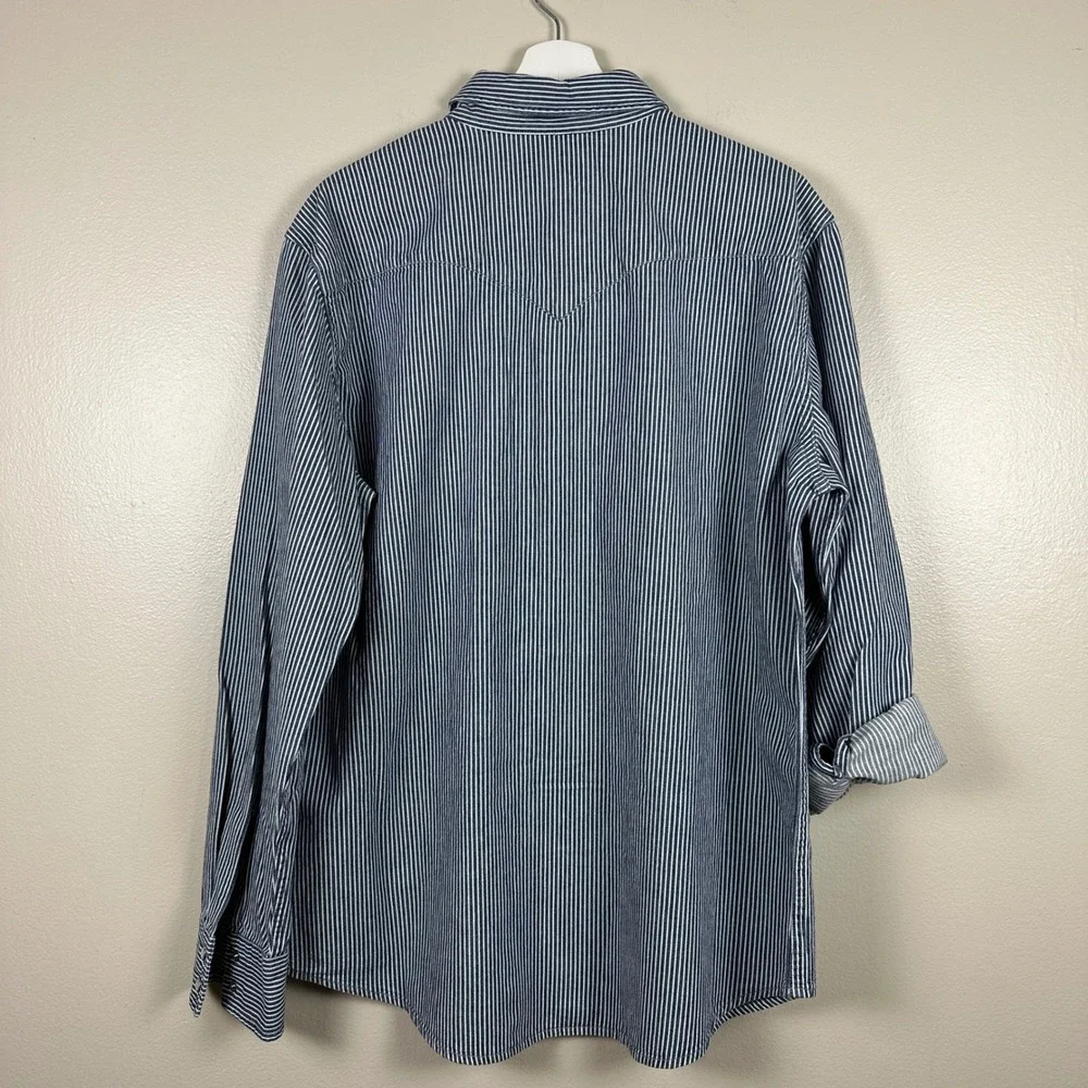 Levi's Men's L Western Shirt Blue White Striped Snap Front Locomotive‎ Train NEW